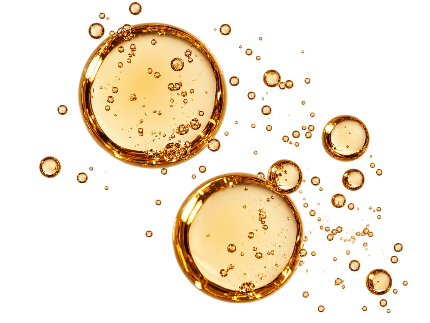 Golden gel and bubbles on a transparent background