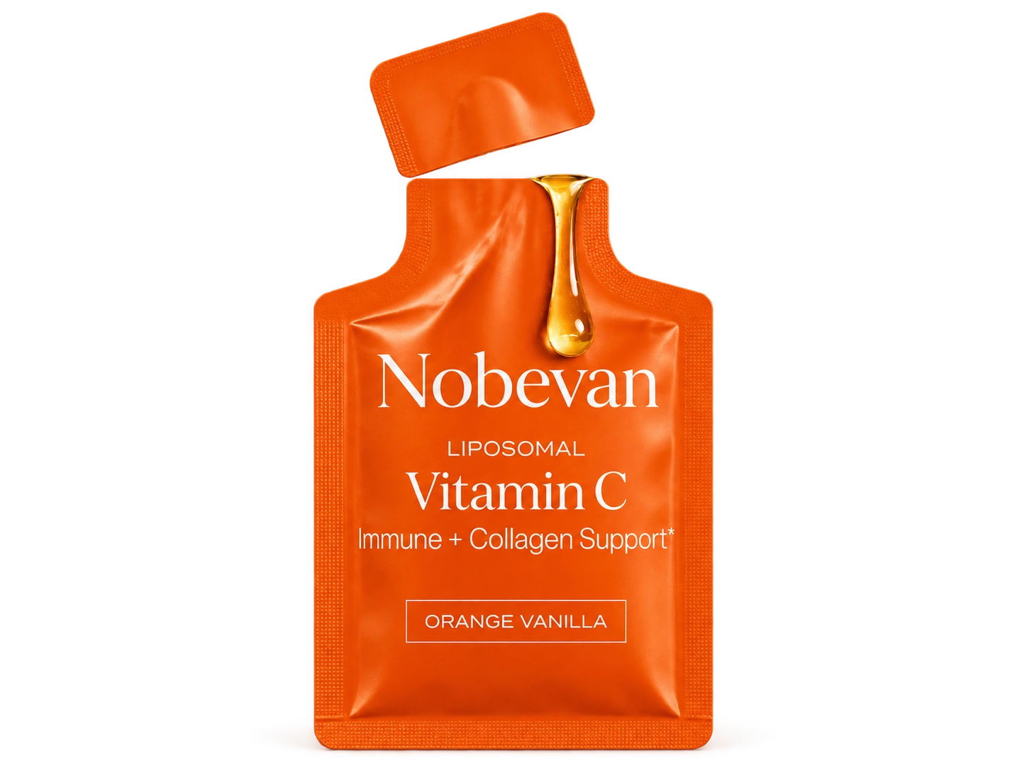 Nobevan vitamin C gel sachets on a transparent background