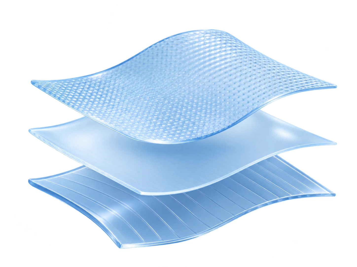Three translucent oral film layers on a transparent background
