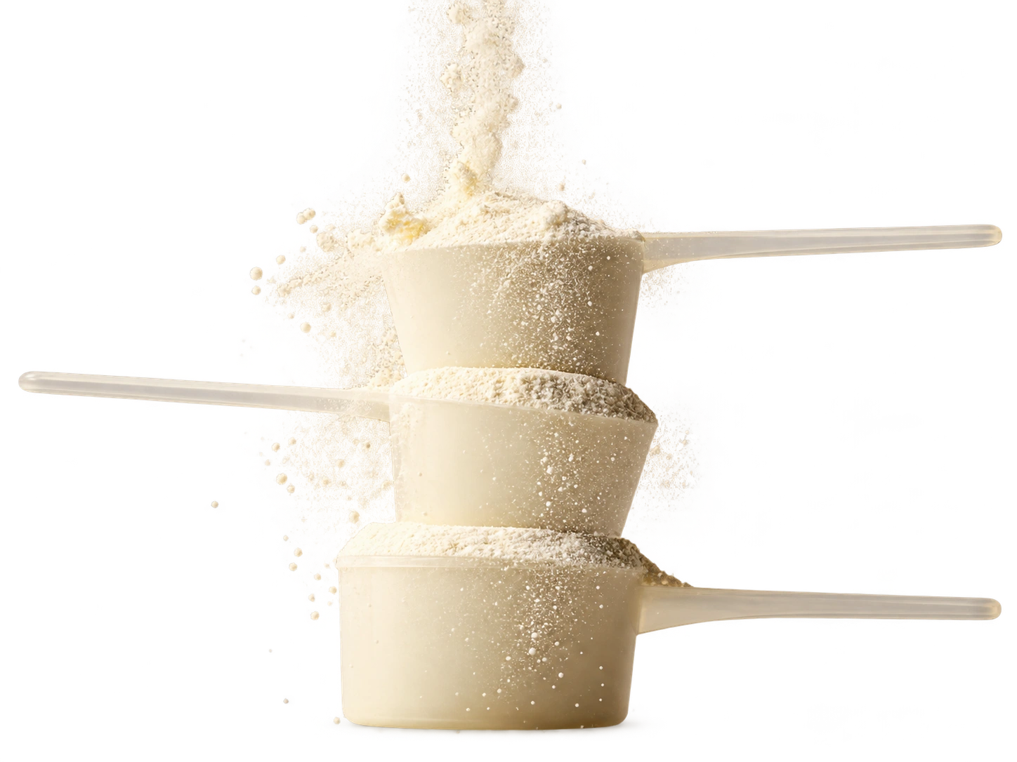 Scoops of supplement powder on a transparent background