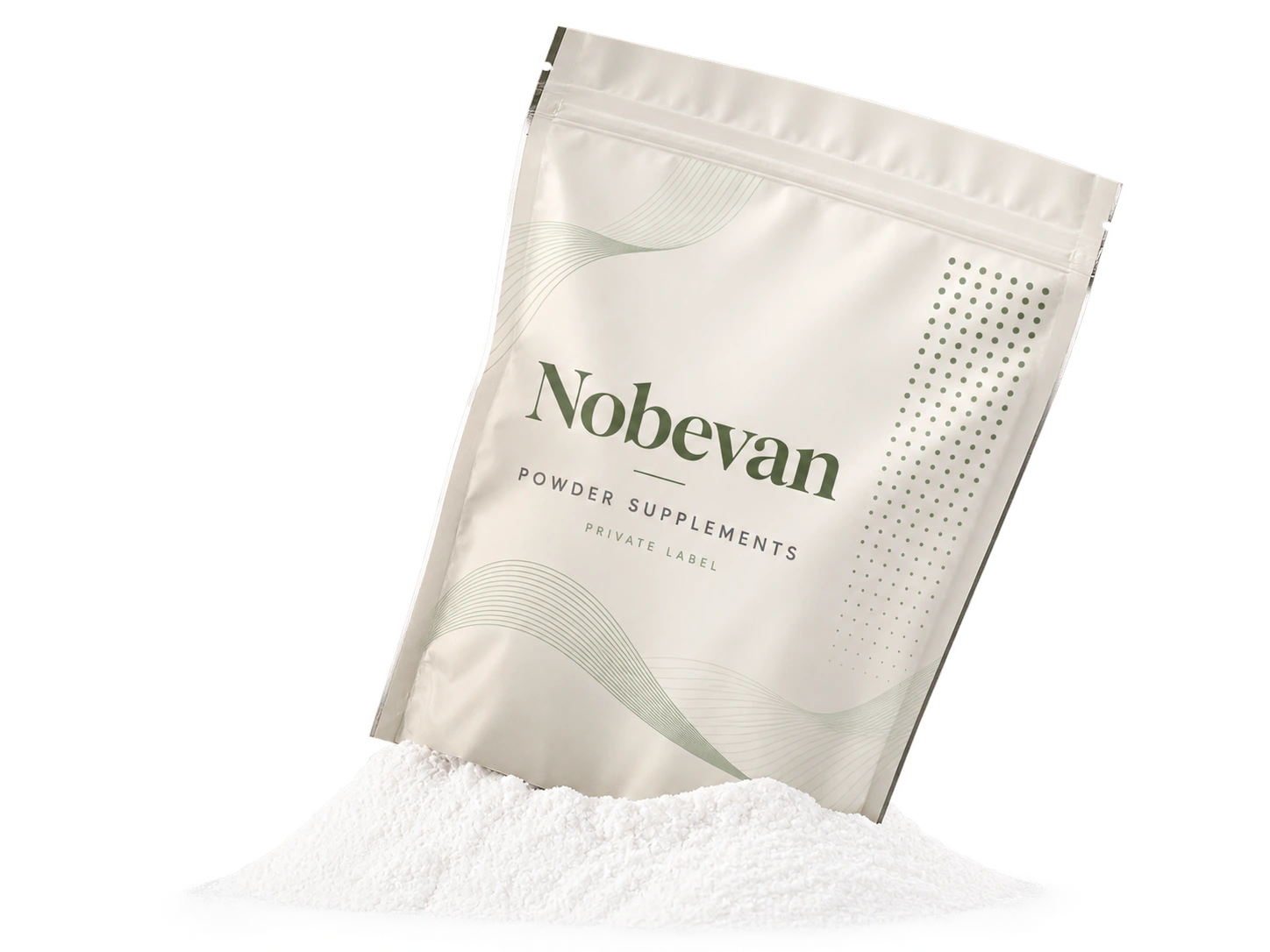 Nobevan powder supplement pouch on a transparent background